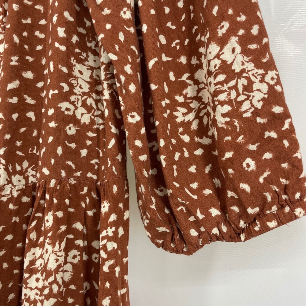 Knox Rose Size M Babydoll Dress Rust Brown Abstract Floral Lace Trim - Picture 4 of 7